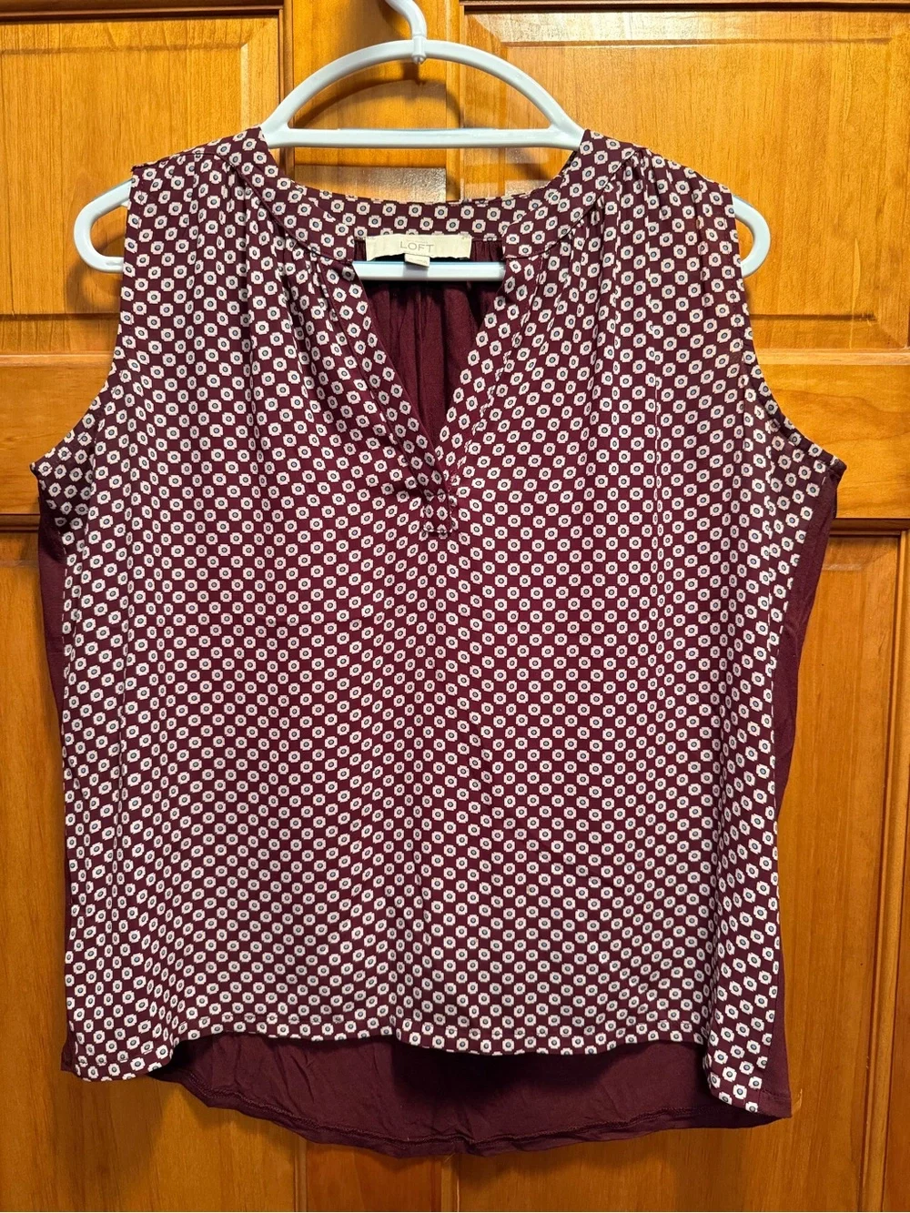 LOFT Wine with White Dot Sleeveless V-Neck Camisole